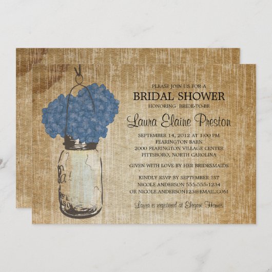 Rustieke Mason Jar en Hydrangeas Kaart (Voorkant / Achterkant)