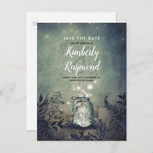 Rustieke Mason Jar en String Lights Save the Date Aankondigingskaart (Voorkant / Achterkant)