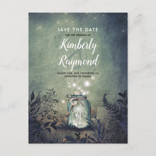 Rustieke Mason Jar en String Lights Save the Date Aankondigingskaart (Voorkant)