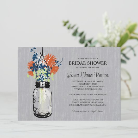 Rustieke Mason Jar en Wildflowers Kaart (Staand voorkant)