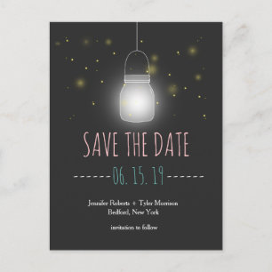 Rustieke Mason Jar Fireflies Save The Date Aankondigingskaart