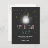Rustieke Mason Jar Fireflies Save The Date Aankondigingskaart (Voorkant / Achterkant)