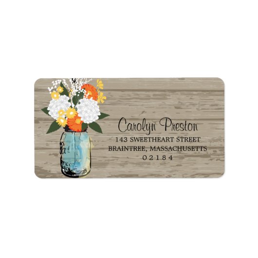 Rustieke Mason Jar Gerbera Daisey Hydrangeas Etiket (Voorkant)