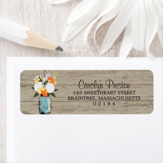 Rustieke Mason Jar Gerbera Daisey Hydrangeas Etiket (Insitu)