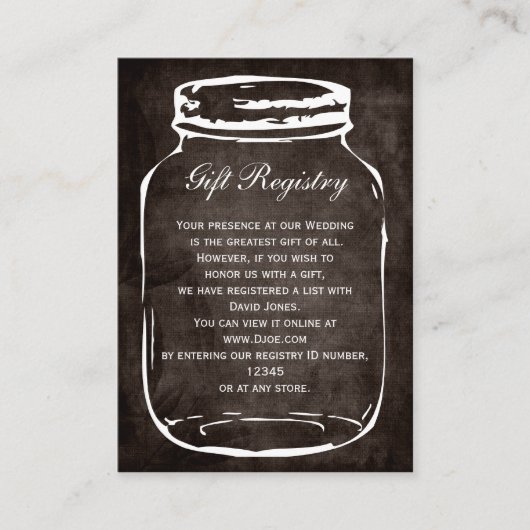 rustieke mason jar Gift register Kaarten (Voorkant)