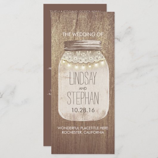 Rustieke Mason Jar Kant Lights Trouwprogramma's Programma (Voorkant / Achterkant)