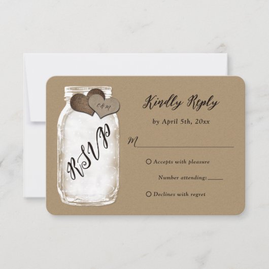 Rustieke Mason Jar Kraft Papier Trouwen RSVP Kaartje (Voorkant)