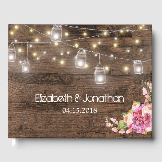 Rustieke Mason Jar Lights Blush Bloemen Modern Gastenboek (Voorkant)