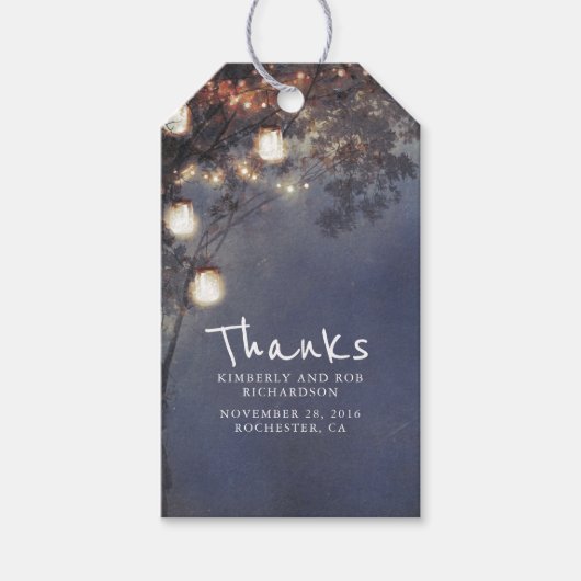 Rustieke Mason Jar Lights Boom Bruiloft Cadeaulabel (Voorkant)