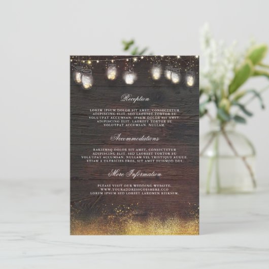 Rustieke Mason Jar Lights Bruiloft Informatie Gast Informatiekaartje (Staand voorkant)