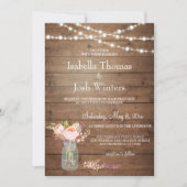 Rustieke Mason Jar Lights Roze Pioenboeket bruilof Kaart (Voorkant)