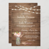 Rustieke Mason Jar Lights Roze Pioenboeket bruilof Kaart (Voorkant / Achterkant)