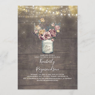 Rustieke Mason Jar Mauve en Goud Baby shower Kaart