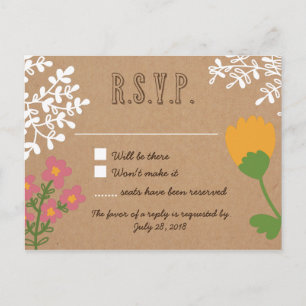 Rustieke Mason Jar met bloemen op Craft Paper RSVP Uitnodiging Briefkaart