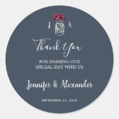 Rustieke mason jar monogram marine blauwe bruiloft ronde sticker (Voorkant)