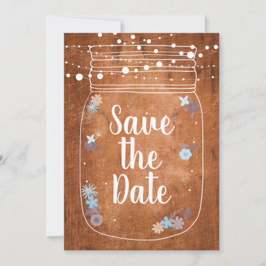 Rustieke Mason Jar Slingerlichten Save the Date (Voorkant)