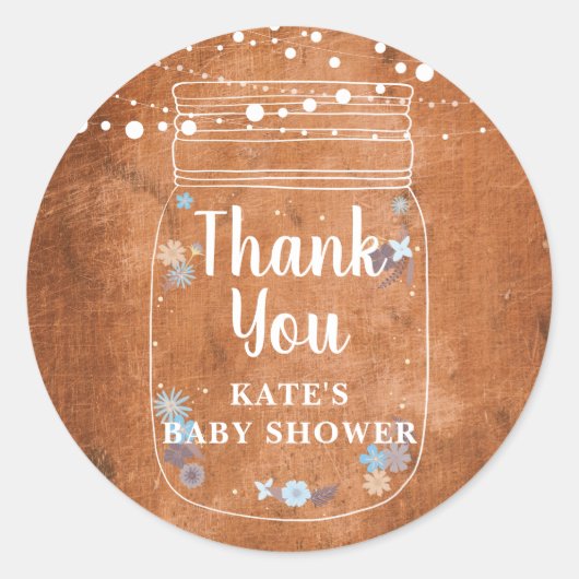 Rustieke Mason Jar String Lights Baby shower Ronde Sticker (Voorkant)
