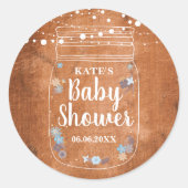 Rustieke Mason Jar String Lights Baby shower Ronde Sticker (Voorkant)
