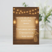 Rustieke Mason Jar & String Lights Wedding RSVP Ka (Staand voorkant)