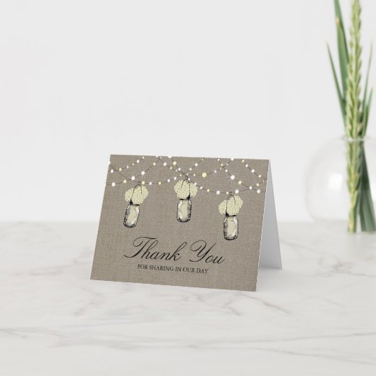 Rustieke Mason Jar String of Lights Bedankkaart (Voorkant)