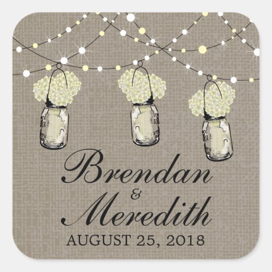 Rustieke Mason Jar String of Lights Vierkante Sticker (Voorkant)