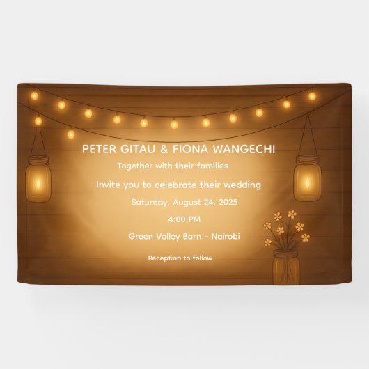 Rustieke Mason Jar Wedding Banner met String Light (Horizontaal)