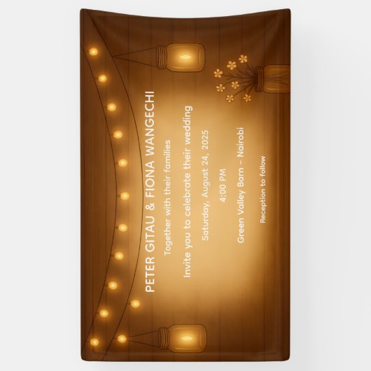 Rustieke Mason Jar Wedding Banner met String Light (Verticaal)