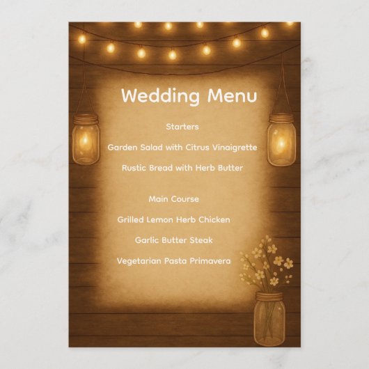 Rustieke Mason Jar Wedding Menu Kaart (Voorkant)