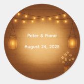 Rustieke Mason Jar Wedding Sticker met String Ligh (Voorkant)