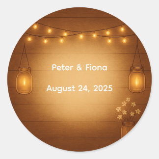 Rustieke Mason Jar Wedding Sticker met String Ligh