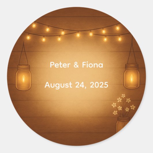 Rustieke Mason Jar Wedding Sticker met String Ligh (Voorkant)