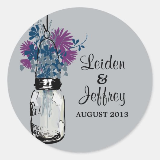 Rustieke Mason Jar & Wildflower Ronde Sticker (Voorkant)