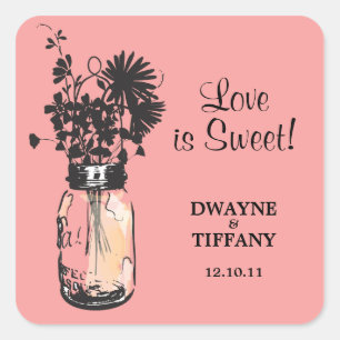 Rustieke Mason Jar & Wildflower Vierkante Sticker