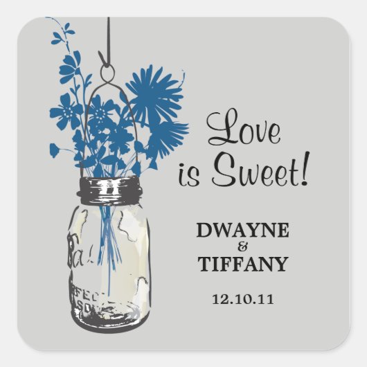 Rustieke Mason Jar & Wildflower Vierkante Sticker (Voorkant)