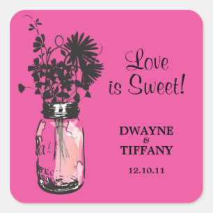 Rustieke Mason Jar & Wildflower Vierkante Sticker