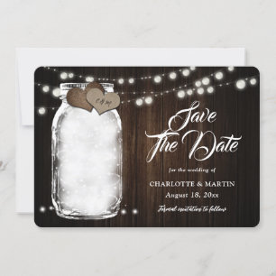 Rustieke Mason Jar Wood String Lights Wedding Save The Date