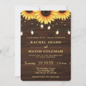 Rustieke Mason Jar Zonnebloem Lights Wedding Kaart (Voorkant)