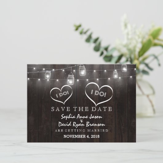 Rustieke Mason Jars Slingerlampen Schuur Save The  Save The Date (Staand voorkant)