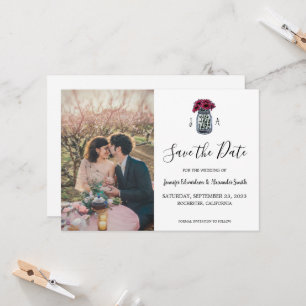 Rustieke Mason potje monogram foto Save the Date Kaart