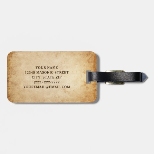 Rustieke Masonic Bagagelabels | Vrijmetselaarscade (Achterkant horizontaal)