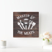 Rustieke 'Master of the Meats' - Grappig BBQ-cadea Vierkante Klok (Huis)