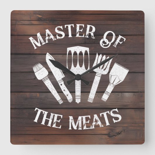 Rustieke 'Master of the Meats' - Grappig BBQ-cadea Vierkante Klok (Voorkant)