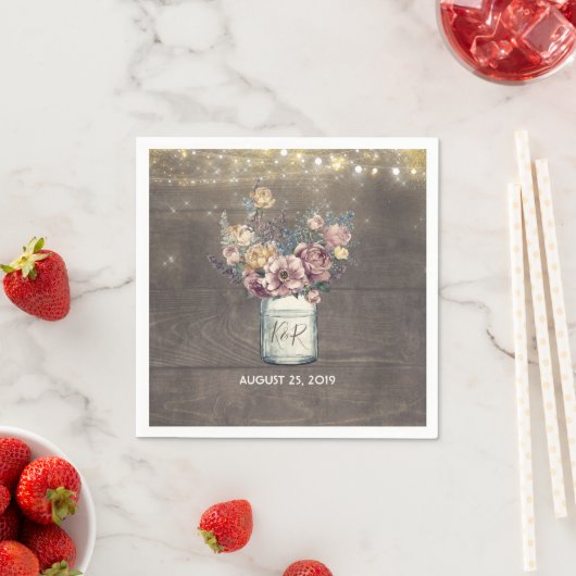 Rustieke Mauve en Goud Bloemen Mason Jar Bruiloft Servetten (Insitu)