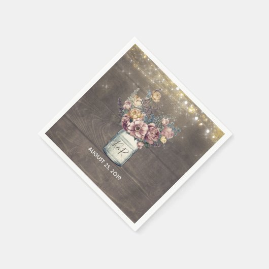 Rustieke Mauve en Goud Bloemen Mason Jar Bruiloft Servetten (Hoek)