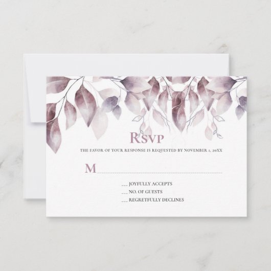 Rustieke Mauve roze botanische bruiloft RSVP Kaartje (Voorkant)
