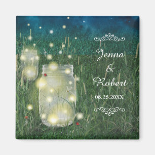 Rustieke Meadow Zomer Nacht Mason Jar en Fireflies Magneet