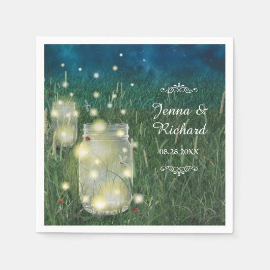 Rustieke Meadow Zomer Nacht Mason Jar en Fireflies Servetten (Voorkant)