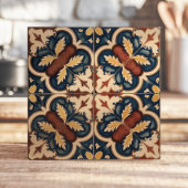 Rustieke mediterrane bloemen blauw en terracotta tegeltje