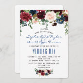 Rustieke Merlot Navy Blauwe Bloemige Bruiloft Kaart (Voorkant / Achterkant)