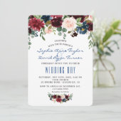 Rustieke Merlot Navy Blauwe Bloemige Bruiloft Kaart (Staand voorkant)